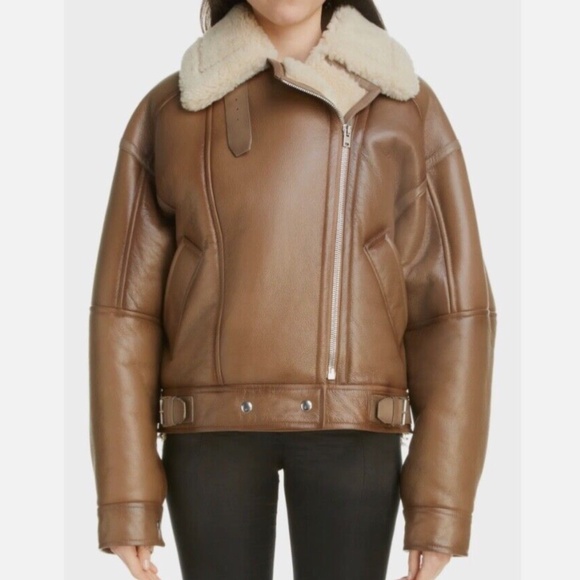 ★Worn Once! Org.$3300 Acne Studios LEATHER SHEARLING JACKET Brown/light camel 36 - Picture 1 of 16